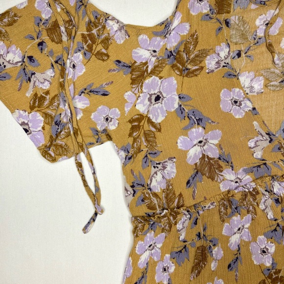 Hommage Los Angeles Mustard Yellow Floral Print Cold Shoulder Dress - Picture 9 of 12